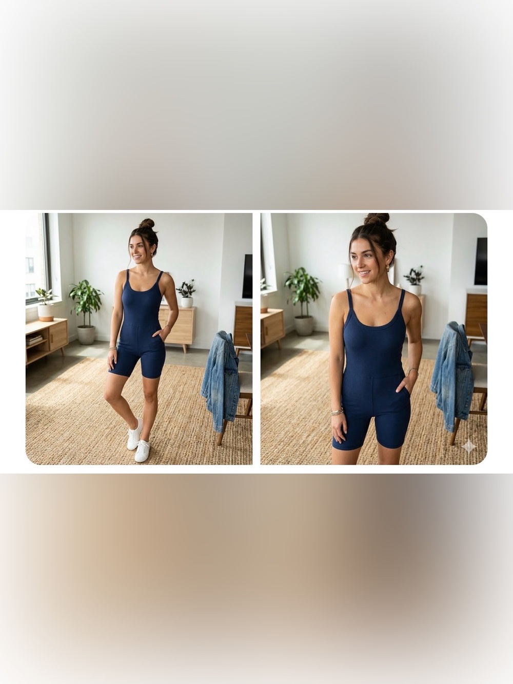 Chaser Cami Activewear One-Piece Biker Short Romper Navy Blue